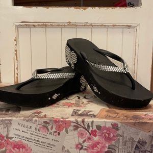 Crystal embellished butterfly flip flops